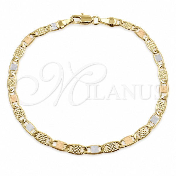 Pulsera Básica 04.213.0388.07 Oro Laminado, Diseño de Mariner, Pulido, Tres Tonos (Grosor 04 MM, 8 Pulgadas de Largo)