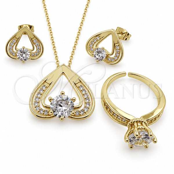 Collar, Dije y Anillo 06.424.0003 Oro Laminado, Diseño de Corazón, con Zirconia Cubica Blanca, Pulido, Tono Dorado