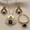 Collar, Dije y Anillo 06.424.0003.1 Oro Laminado, Diseño de Corazón, con Zirconia Cubica Zafiro Azul y Blanca, Pulido, Tono Dorado