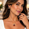 Collar, Dije y Anillo 06.424.0003.2 Oro Laminado, Diseño de Corazón, con Zirconia Cubica Granate y Blanca, Pulido, Tono Dorado