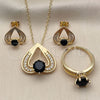 Collar, Dije y Anillo 06.424.0003.3 Oro Laminado, Diseño de Corazón, con Zirconia Cubica Negro y Blanca, Pulido, Tono Dorado