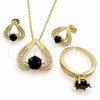 Collar, Dije y Anillo 06.424.0003.3 Oro Laminado, Diseño de Corazón, con Zirconia Cubica Negro y Blanca, Pulido, Tono Dorado