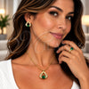 Collar, Dije y Anillo 06.424.0003.4 Oro Laminado, Diseño de Corazón, con Zirconia Cubica Verde y Blanca, Pulido, Tono Dorado