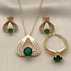 Collar, Dije y Anillo 06.424.0003.4 Oro Laminado, Diseño de Corazón, con Zirconia Cubica Verde y Blanca, Pulido, Tono Dorado