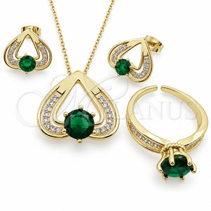 Collar, Dije y Anillo 06.424.0003.4 Oro Laminado, Diseño de Corazón, con Zirconia Cubica Verde y Blanca, Pulido, Tono Dorado