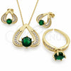 Collar, Dije y Anillo 06.424.0003.4 Oro Laminado, Diseño de Corazón, con Zirconia Cubica Verde y Blanca, Pulido, Tono Dorado