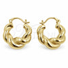 Argolla Pequeña 02.195.0420.20 Oro Laminado, Diseño de Torcido, Pulido, Tono Dorado