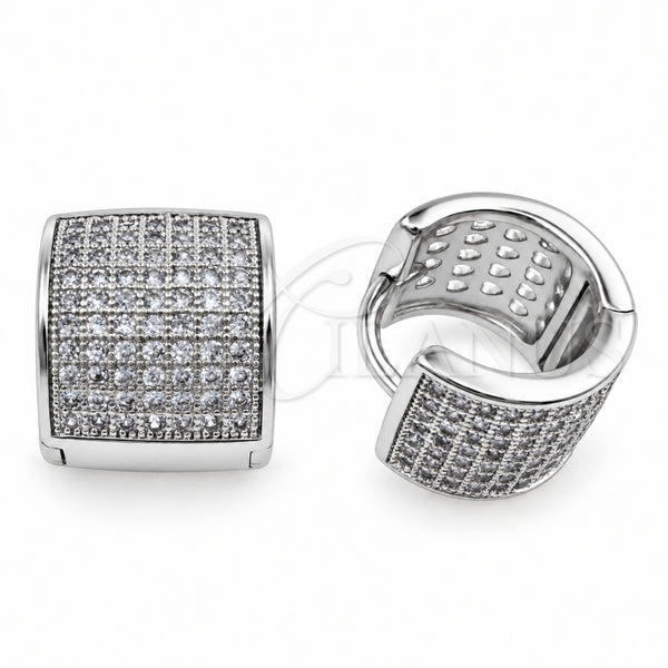 Argolla Huggie 02.195.0439.1.12 Oro Laminado Blanco, con Micro Pave Blanca, Pulido, Rodinado