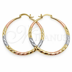 Argolla Grande 02.170.0629.1.50 Oro Laminado, Diseño de Hueco, Diamantado, Tres Tonos