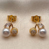 Arete Dormilona 02.344.0238 Oro Laminado, Diseño de Cereza, con Perla Marfil y Zirconia Cubica Blanca, Pulido, Tono Dorado