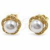 Arete Dormilona 02.344.0181.1 Oro Laminado, Diseño de Flor y Cluster, con Micro Pave Blanca y Perla Marfil, Pulido, Tono Dorado