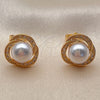 Arete Dormilona 02.344.0240 Oro Laminado, Diseño de Nudo, con Perla Marfil y Micro Pave Blanca, Pulido, Tono Dorado