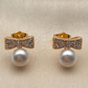 Arete Dormilona 02.344.0241 Oro Laminado, Diseño de Arco y Bola, con Perla Marfil y Zirconia Cubica Blanca, Pulido, Tono Dorado