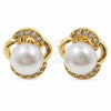Arete Dormilona 02.344.0243 Oro Laminado, Diseño de Flor, con Perla Marfil y Zirconia Cubica Blanca, Pulido, Tono Dorado