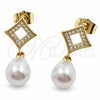 Arete Dormilona 02.344.0247 Oro Laminado, Diseño de Gota, con Perla Marfil y Micro Pave Blanca, Pulido, Tono Dorado