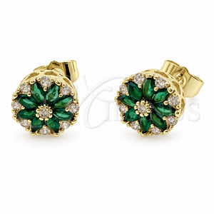 Arete Dormilona 02.344.0249 Oro Laminado, Diseño de Flor, con Zirconia Cubica Verde y Blanca, Pulido, Tono Dorado
