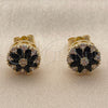 Arete Dormilona 02.344.0249.1 Oro Laminado, Diseño de Flor, con Zirconia Cubica Negro y Blanca, Pulido, Tono Dorado