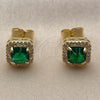 Arete Dormilona 02.344.0250 Oro Laminado, Diseño de Cluster, con Zirconia Cubica Verde y Micro Pave Blanca, Pulido, Tono Dorado