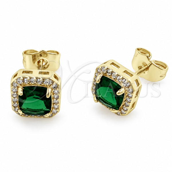 Arete Dormilona 02.344.0250 Oro Laminado, Diseño de Cluster, con Zirconia Cubica Verde y Micro Pave Blanca, Pulido, Tono Dorado