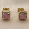 Arete Dormilona 02.344.0250.2 Oro Laminado, Diseño de Cluster, con Zirconia Cubica Rosado y Micro Pave Blanca, Pulido, Tono Dorado