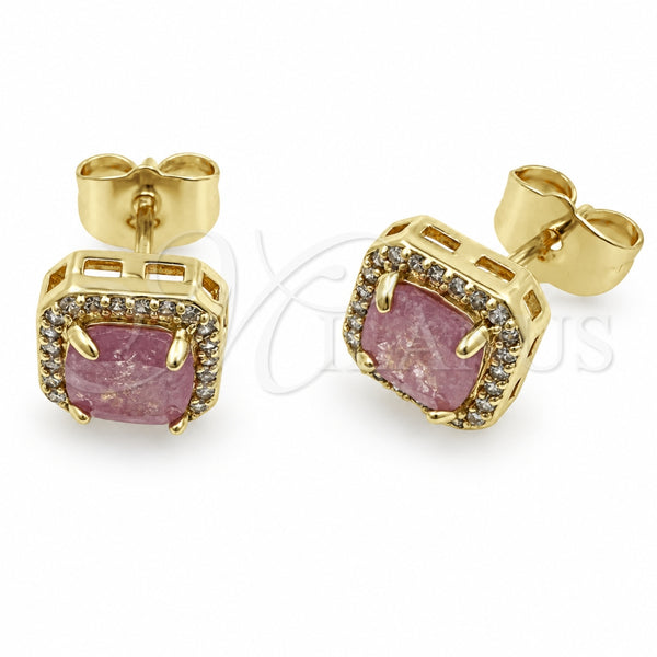 Arete Dormilona 02.344.0250.2 Oro Laminado, Diseño de Cluster, con Zirconia Cubica Rosado y Micro Pave Blanca, Pulido, Tono Dorado