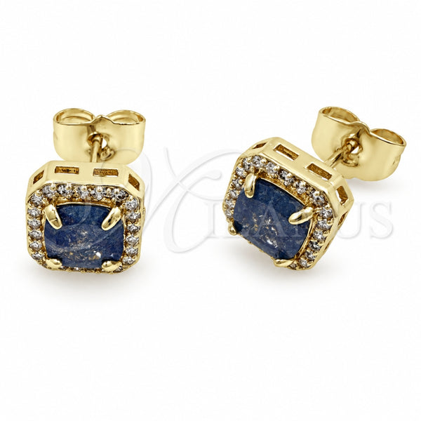 Arete Dormilona 02.344.0250.4 Oro Laminado, Diseño de Cluster, con Zirconia Cubica Zafiro Azul y Micro Pave Blanca, Pulido, Tono Dorado
