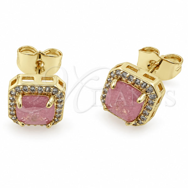 Arete Dormilona 02.344.0250.5 Oro Laminado, Diseño de Cluster, con Zirconia Cubica Light Rose y Micro Pave Blanca, Pulido, Tono Dorado