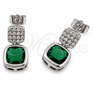 Arete Dormilona 02.344.0176.4 Oro Laminado Blanco, con Zirconia Cubica Verde y Blanca, Pulido, Rodinado