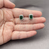 Arete Dormilona 02.342.0209.4 Oro Laminado Blanco, Diseño de Cluster y Llave Griega, con Zirconia Cubica Verde y Micro Pave Blanca, Pulido, Rodinado