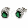 Arete Dormilona 02.342.0209.4 Oro Laminado Blanco, Diseño de Cluster y Llave Griega, con Zirconia Cubica Verde y Micro Pave Blanca, Pulido, Rodinado