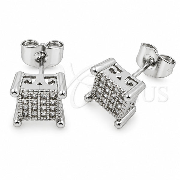 Arete Dormilona 02.342.0042.1 Oro Laminado Blanco, con Micro Pave Blanca, Pulido, Rodinado