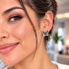 Arete Dormilona 02.344.0180.3 Oro Laminado Blanco, Diseño de Mariposa y Baguette, con Zirconia Cubica Verde y Blanca, Pulido, Rodinado