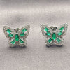 Arete Dormilona 02.344.0180.3 Oro Laminado Blanco, Diseño de Mariposa y Baguette, con Zirconia Cubica Verde y Blanca, Pulido, Rodinado