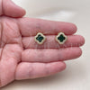 Arete Dormilona 02.283.0151.7 Oro Laminado, Diseño de Trébol de Cuatro Hojas y Cluster, con Zirconia Cubica Verde y Micro Pave Blanca, Pulido, Tono Dorado