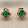 Arete Dormilona 02.283.0151.7 Oro Laminado, Diseño de Trébol de Cuatro Hojas y Cluster, con Zirconia Cubica Verde y Micro Pave Blanca, Pulido, Tono Dorado