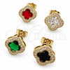 Arete Dormilona 02.283.0151.7 Oro Laminado, Diseño de Trébol de Cuatro Hojas y Cluster, con Zirconia Cubica Verde y Micro Pave Blanca, Pulido, Tono Dorado