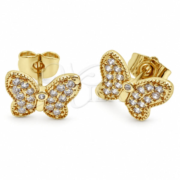 Arete Dormilona 02.344.0259 Oro Laminado, Diseño de Mariposa, con Zirconia Cubica Blanca, Pulido, Tono Dorado