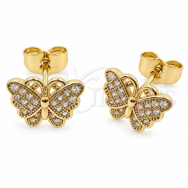 Arete Dormilona 02.344.0210.1 Oro Laminado, Diseño de Mariposa, con Micro Pave Blanca, Pulido, Tono Dorado