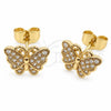 Arete Dormilona 02.344.0210.1 Oro Laminado, Diseño de Mariposa, con Micro Pave Blanca, Pulido, Tono Dorado