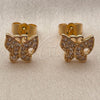 Arete Dormilona 02.344.0260 Oro Laminado, Diseño de Mariposa, con Micro Pave Blanca, Pulido, Tono Dorado