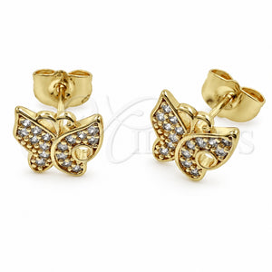 Arete Dormilona 02.344.0260 Oro Laminado, Diseño de Mariposa, con Micro Pave Blanca, Pulido, Tono Dorado
