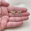 Arete Dormilona 02.344.0261 Oro Laminado, Diseño de Mariposa, con Zirconia Cubica Blanca, Pulido, Tono Dorado