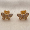 Arete Dormilona 02.344.0261 Oro Laminado, Diseño de Mariposa, con Zirconia Cubica Blanca, Pulido, Tono Dorado