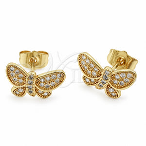Arete Dormilona 02.344.0261 Oro Laminado, Diseño de Mariposa, con Zirconia Cubica Blanca, Pulido, Tono Dorado