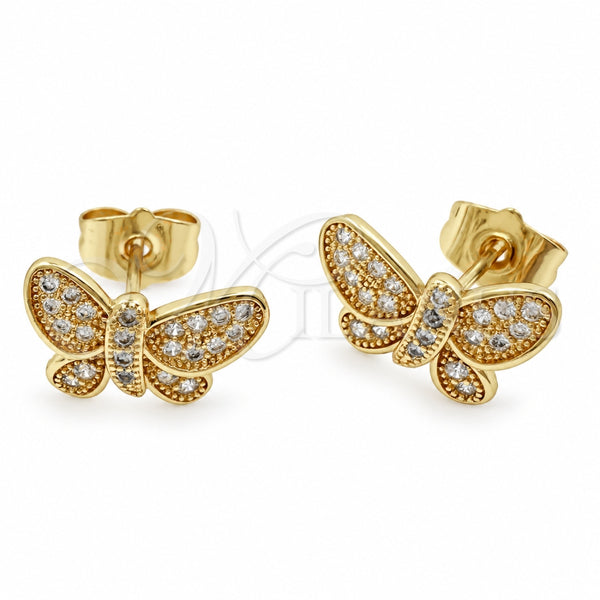 Arete Dormilona 02.344.0261 Oro Laminado, Diseño de Mariposa, con Zirconia Cubica Blanca, Pulido, Tono Dorado