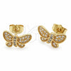 Arete Dormilona 02.344.0261 Oro Laminado, Diseño de Mariposa, con Zirconia Cubica Blanca, Pulido, Tono Dorado
