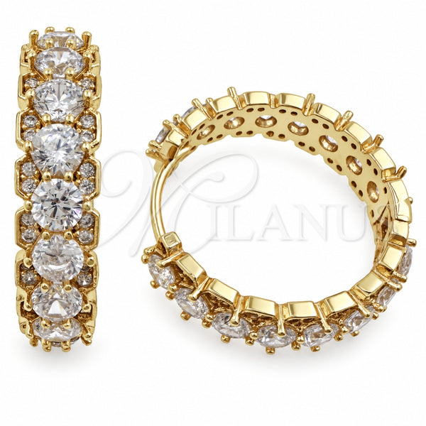 Argolla Huggie 02.474.0002.25 Oro Laminado, Diseño de Cluster, con Zirconia Cubica Blanca y Micro Pave Blanca, Pulido, Tono Dorado