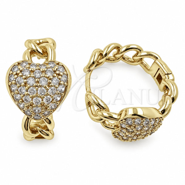 Argolla Huggie 02.474.0004.25 Oro Laminado, Diseño de Corazón y Miami Cubana, con Zirconia Cubica Blanca, Pulido, Tono Dorado