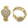 Argolla Huggie 02.474.0004.25 Oro Laminado, Diseño de Corazón y Miami Cubana, con Zirconia Cubica Blanca, Pulido, Tono Dorado