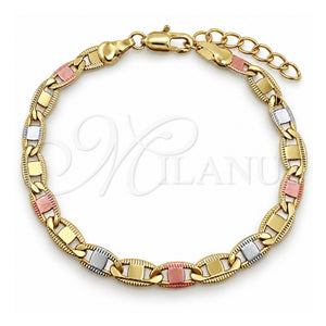 Pulsera Básica 04.63.1417.1.07 Oro Laminado, Diseño de Mariner, Pulido, Tres Tonos (Grosor 05 MM, 7 Pulgadas de Largo)